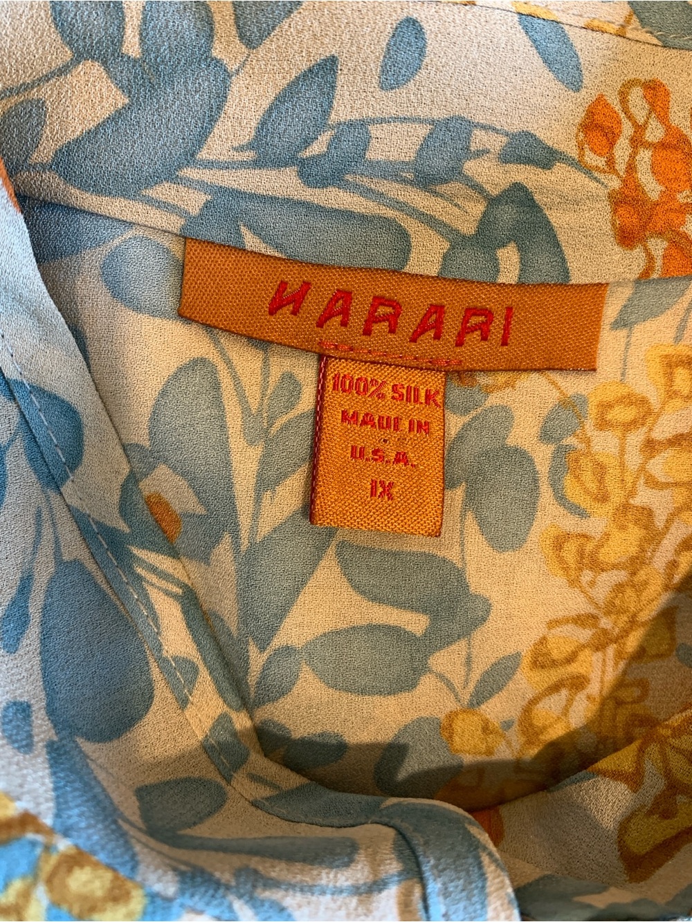 Harari Silk Button-Front Tunic in Light Blue and Orange - Picture 11 of 11